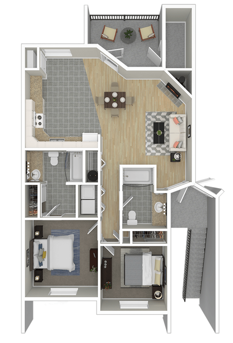 two bedroom two bathroom apartment floor plan